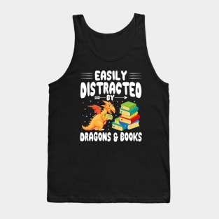 Cute Book Reader Easily Distracted by Dragons and Books Tank Top